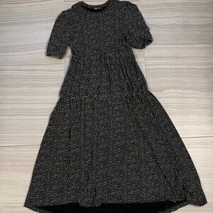 Zara Black Polka Dot Tiered Hem Midi Dress
